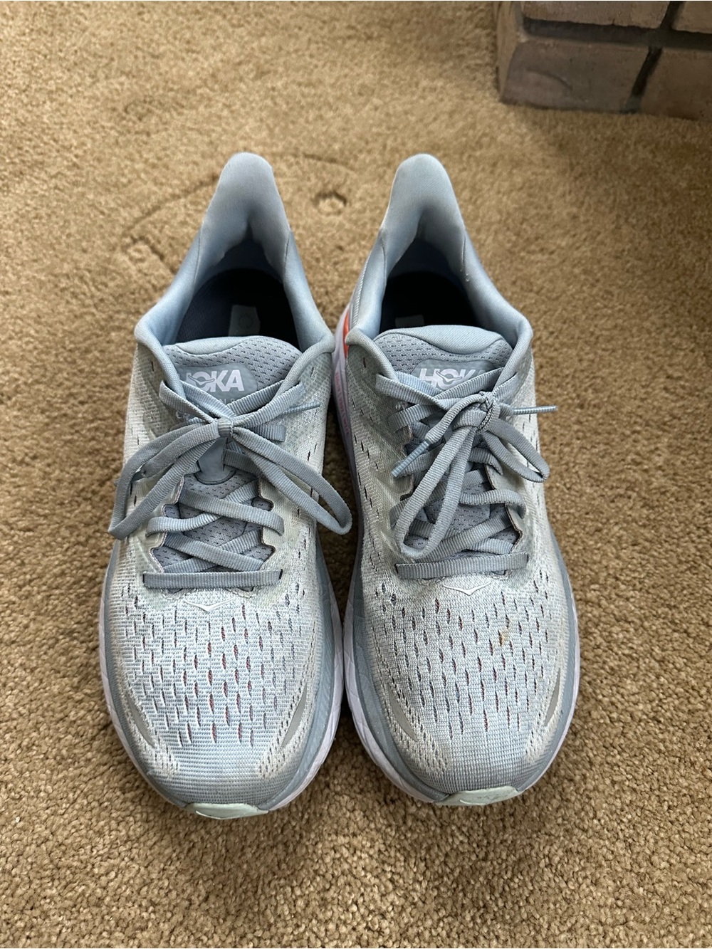 Hoka Light Gray Mesh Lace-Up Running Shoes